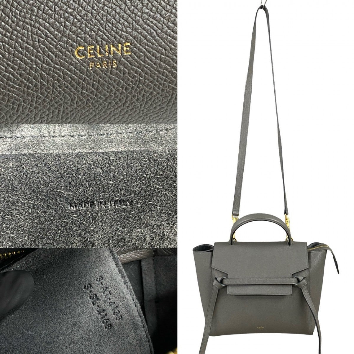 Celine Shoulder Bag Leather Gray Belt Bag Micro