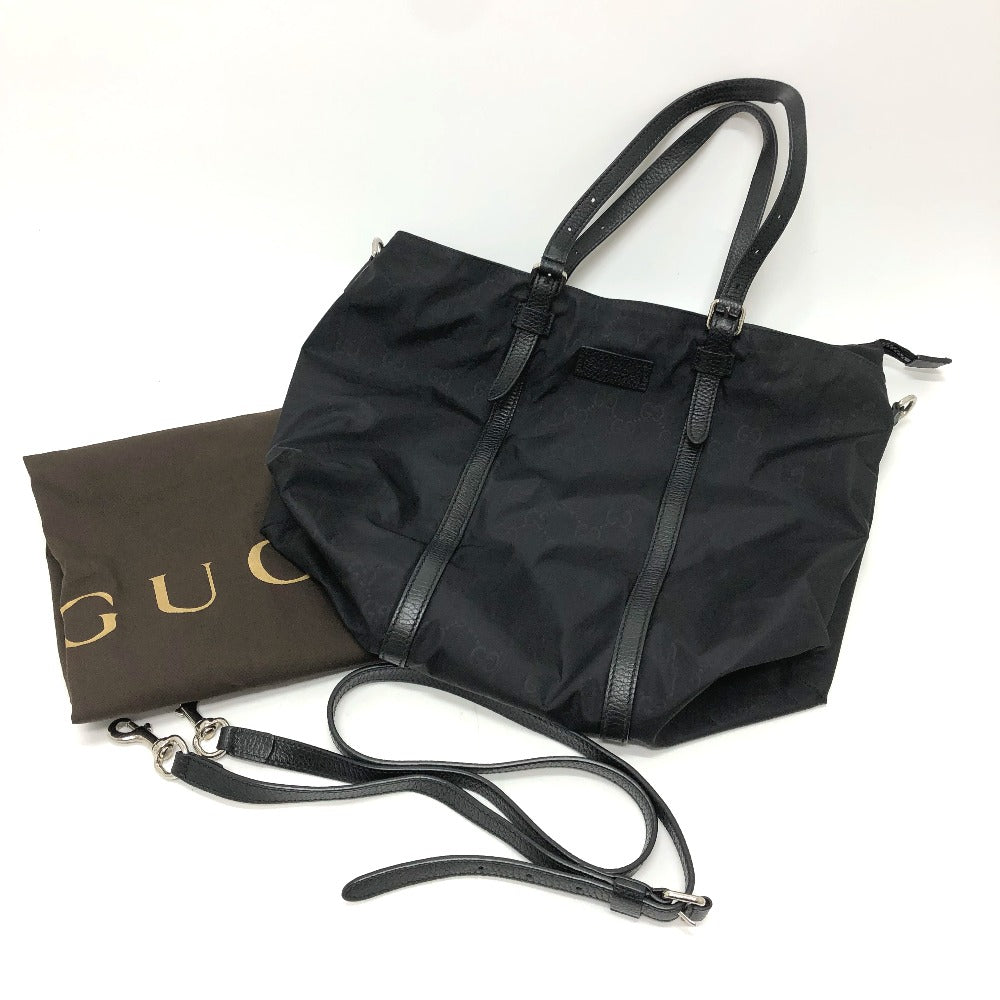 Gucci Tote Bag 510332 Nylon / Leather Black Gg Guccisima Mens Used Authentic