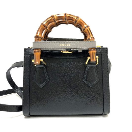 Gucci Handbag 655661 Leather Black Diana Mini Bamboo Women Used Authentic