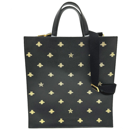 Gucci Tote Bag 495444 Leather Black Bee & Star Mens Used Authentic