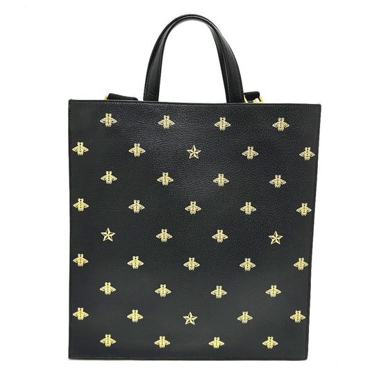 Gucci Tote Bag 495444 Leather Black Bee & Star Mens Used Authentic