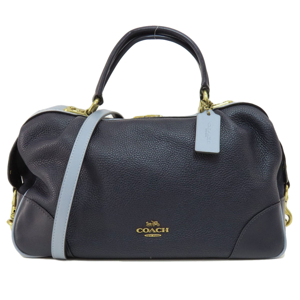 Coach Tote Bag 73720 Leather Navy Logo Metal 2 Way