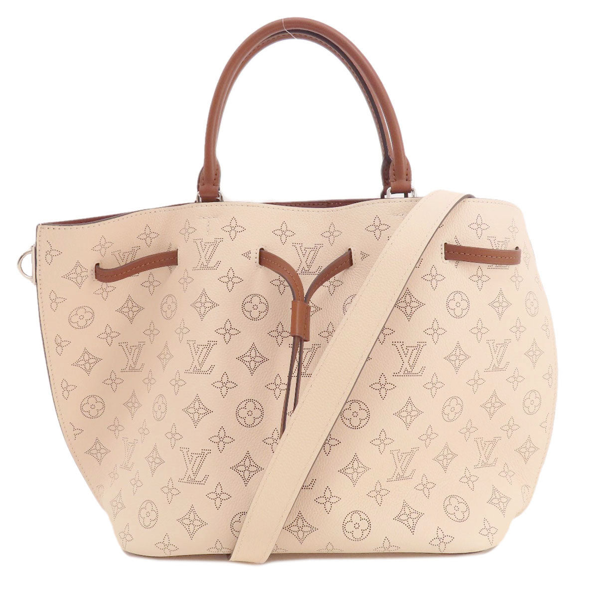 Louis Vuitton Tote Bag M54403 Mahina Leather Beige Girolatta Creme Women Used Authentic