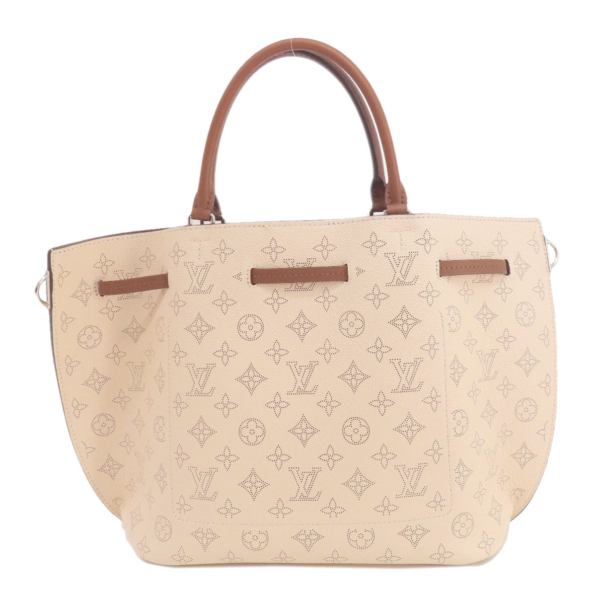 Louis Vuitton Tote Bag M54403 Mahina Leather Beige Girolatta Creme Women Used Authentic