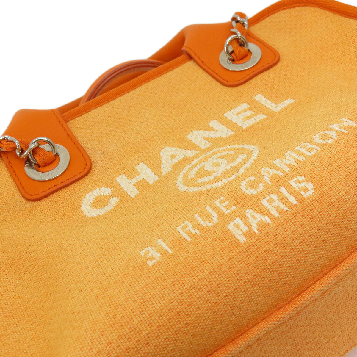 Chanel Handbag Canvas Orange Deauville Bowling Bag Silver Metal