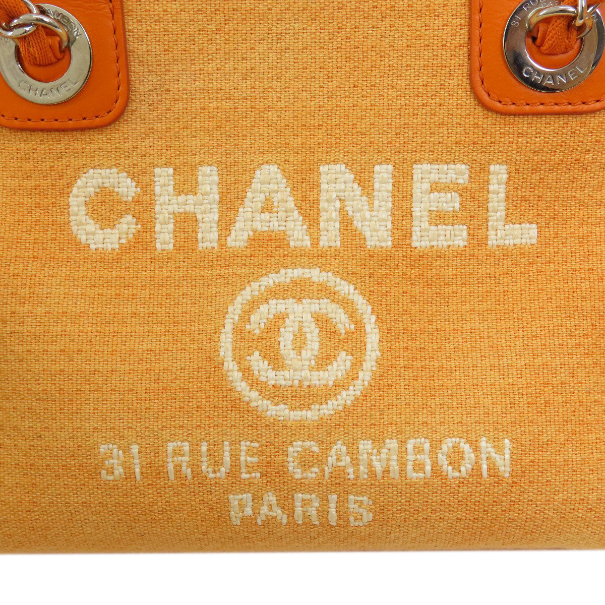 Chanel Handbag Canvas Orange Deauville Bowling Bag Silver Metal