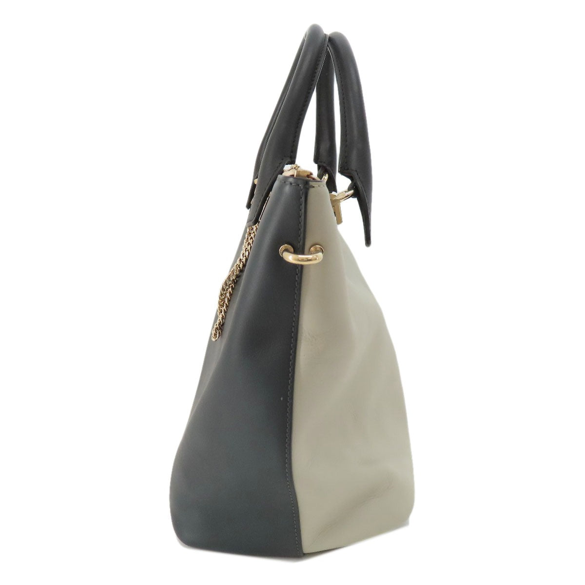 Chloe Tote Bag Leather Gray Logo Women Used Authentic