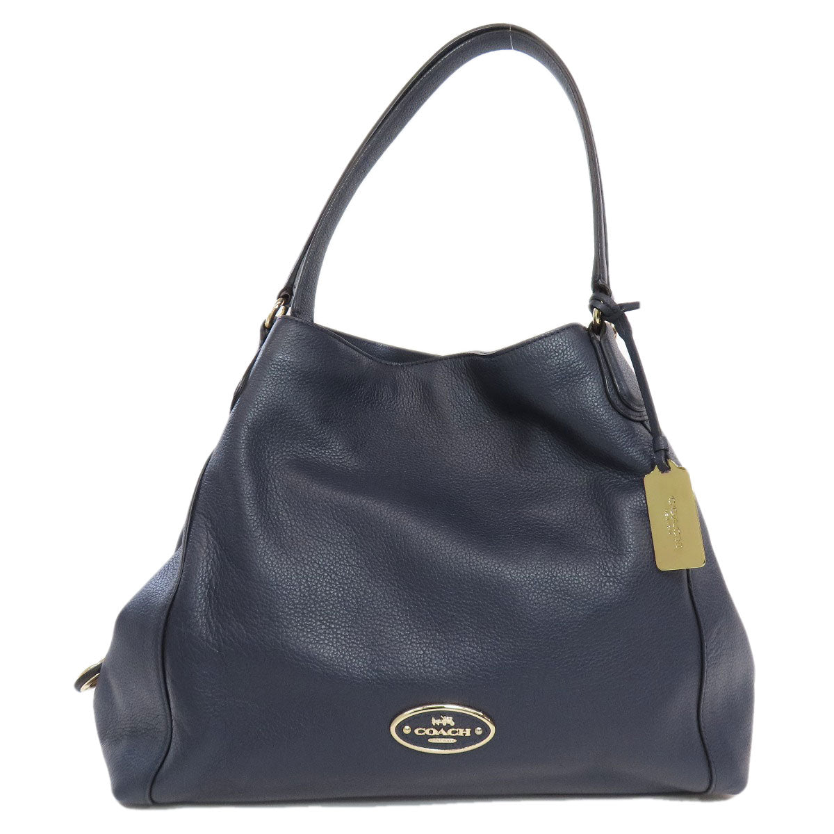 Coach Tote Bag 33547 Leather Navy Logo Women Used Authentic