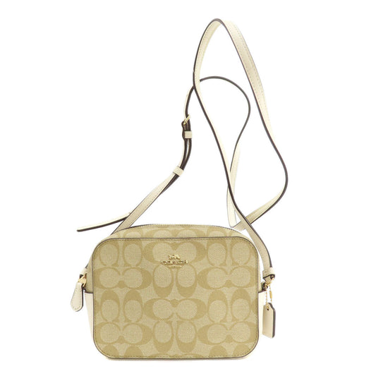 Coach Shoulder Bag Pvc Beige Signature Women Used Authentic