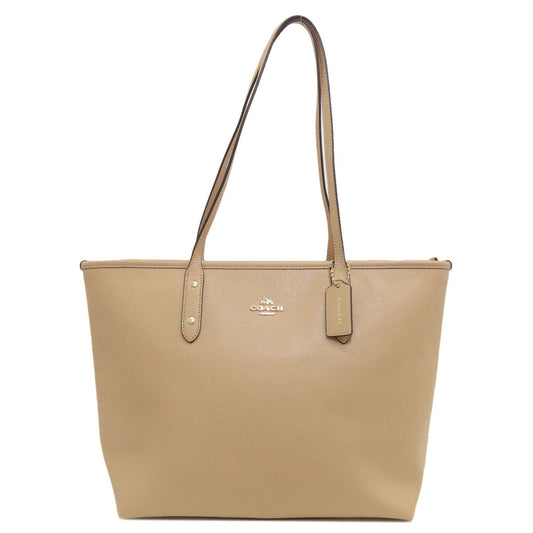 Coach Tote Bag F57522 Leather Beige Logo Women Used Authentic