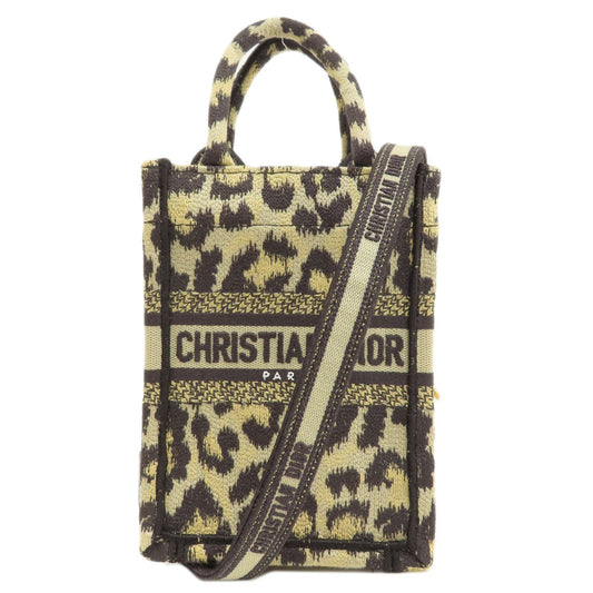 Christian Dior Handbag Canvas Brown Book Tote Mini Leopard Pattern 2 Way