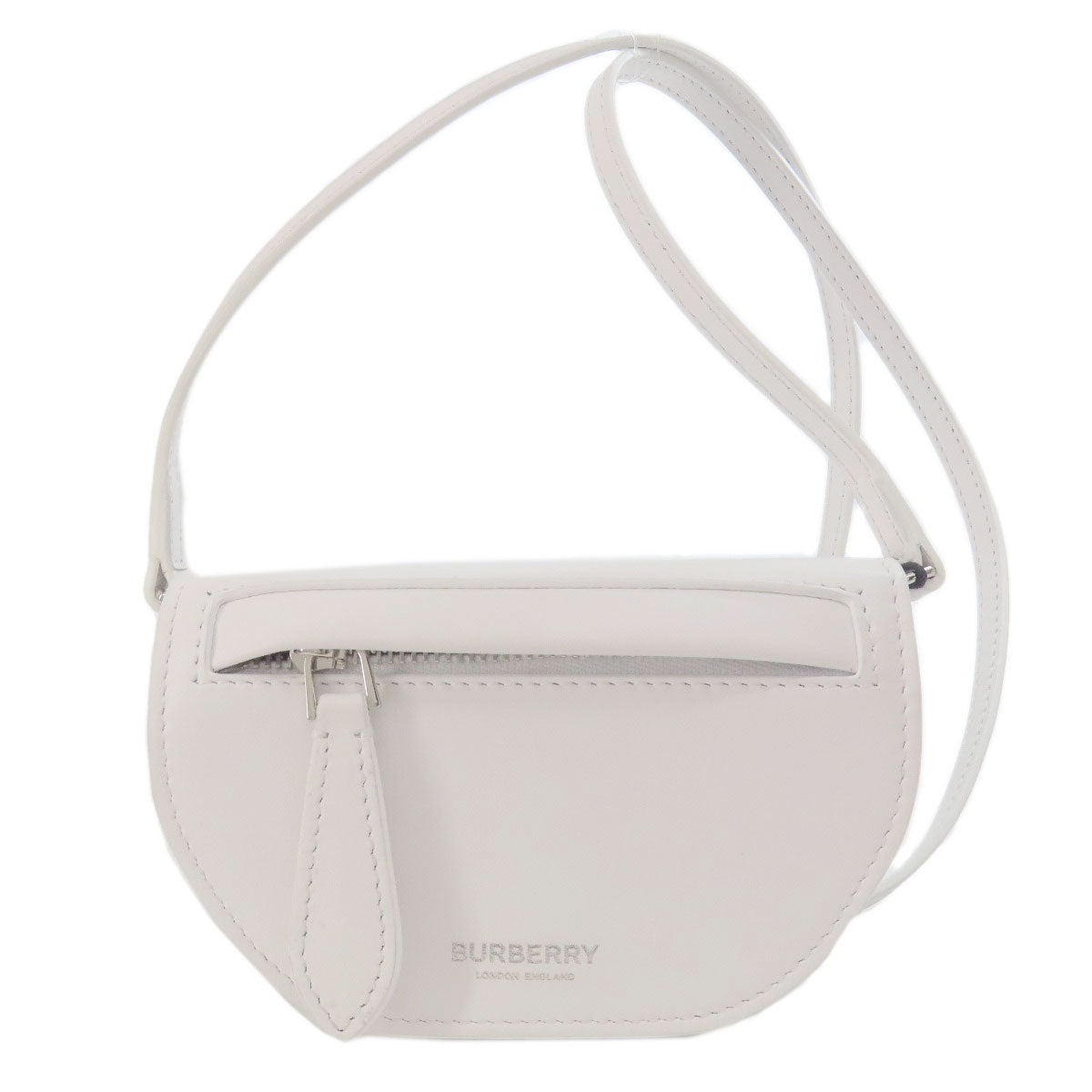 Burberry Shoulder Bag Leather White Mini Pochette Women Used Authentic