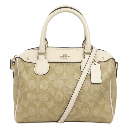 Coach Handbag Pvc Beige Signature 2 Way Women Used Authentic