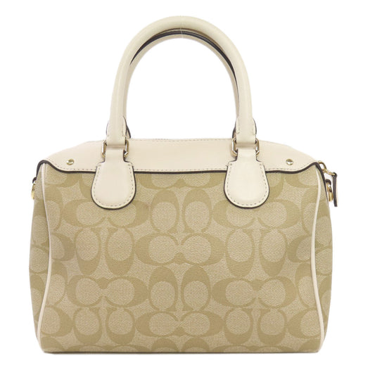 Coach Handbag Pvc Beige Signature 2 Way Women Used Authentic