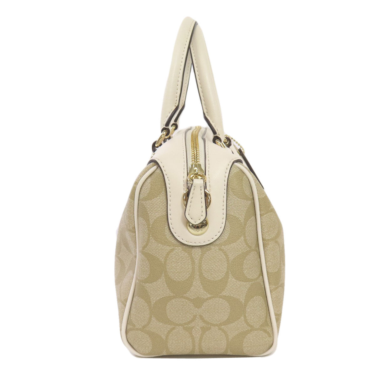 Coach Handbag Pvc Beige Signature 2 Way Women Used Authentic