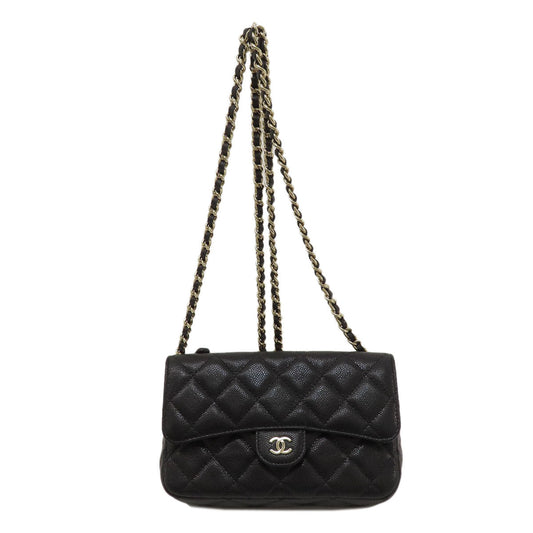 Chanel Shoulder Bag Caviar Skin Black Chain Shoulder Matelasse Gold Metal