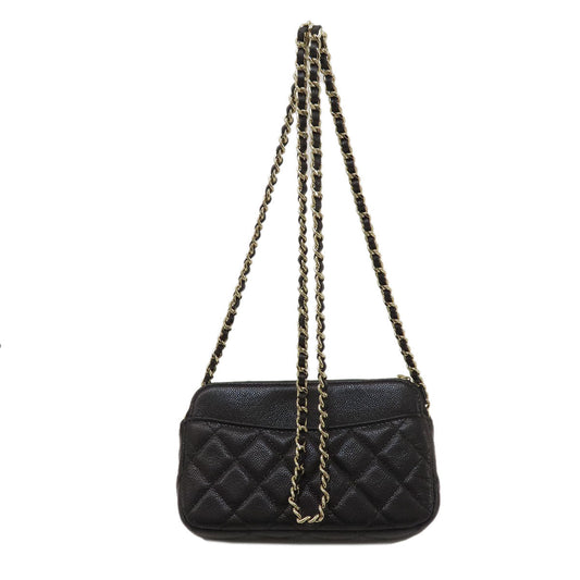 Chanel Shoulder Bag Caviar Skin Black Chain Shoulder Matelasse Gold Metal