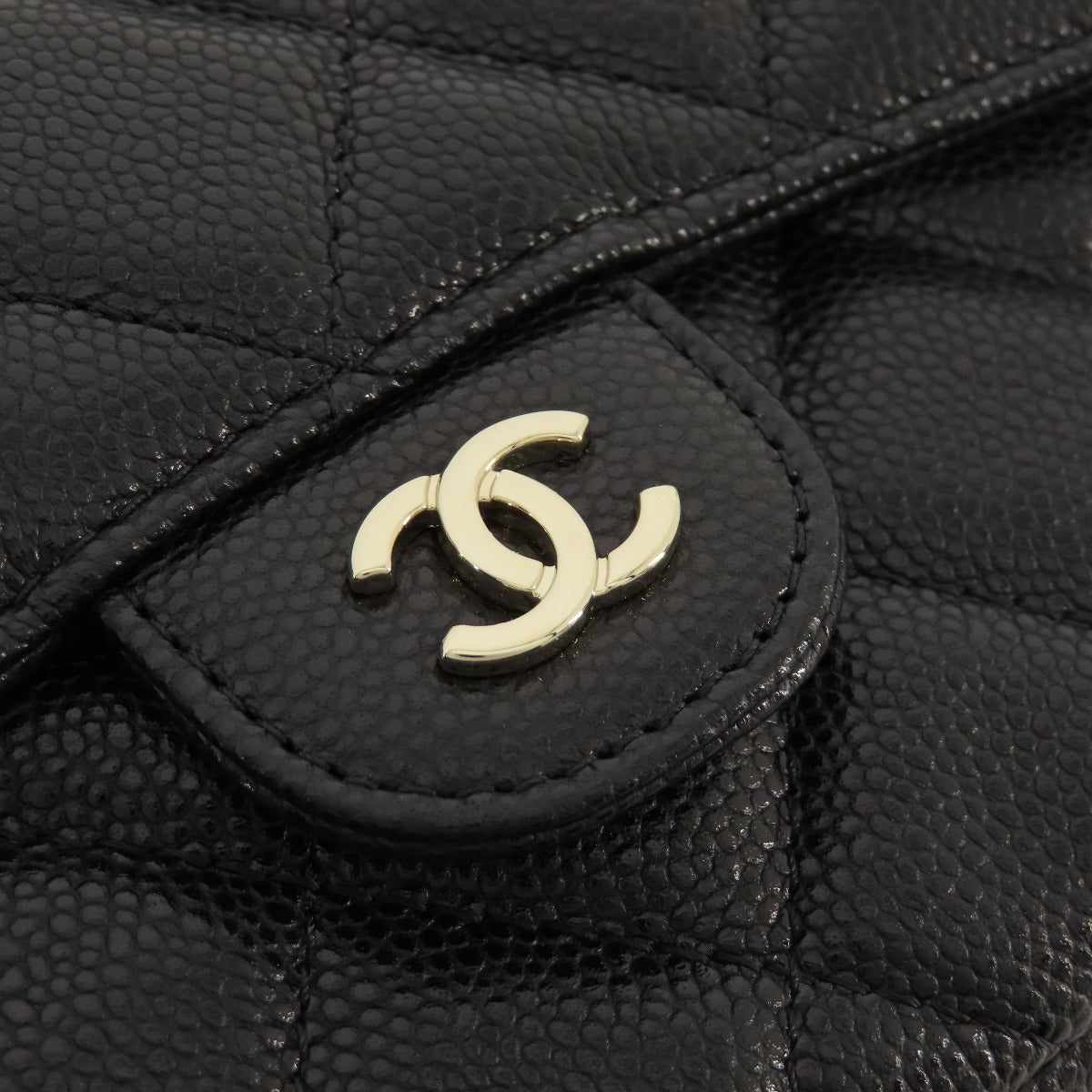 Chanel Shoulder Bag Caviar Skin Black Chain Shoulder Matelasse Gold Metal Women Used Authentic