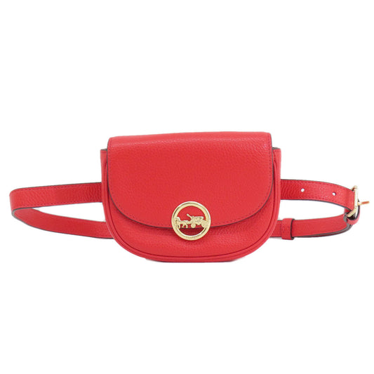 Coach Hip Bag F79941 Leather Red Logo Women Used Authentic