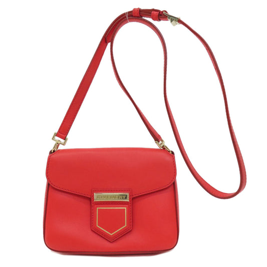 Givenchy Shoulder Bag Leather Red Logo Women Used Authentic