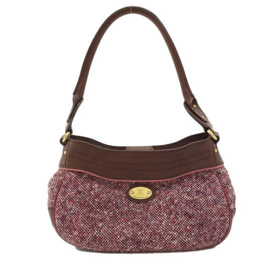 Celine Handbag Tweed Red Logo Metal Tweed