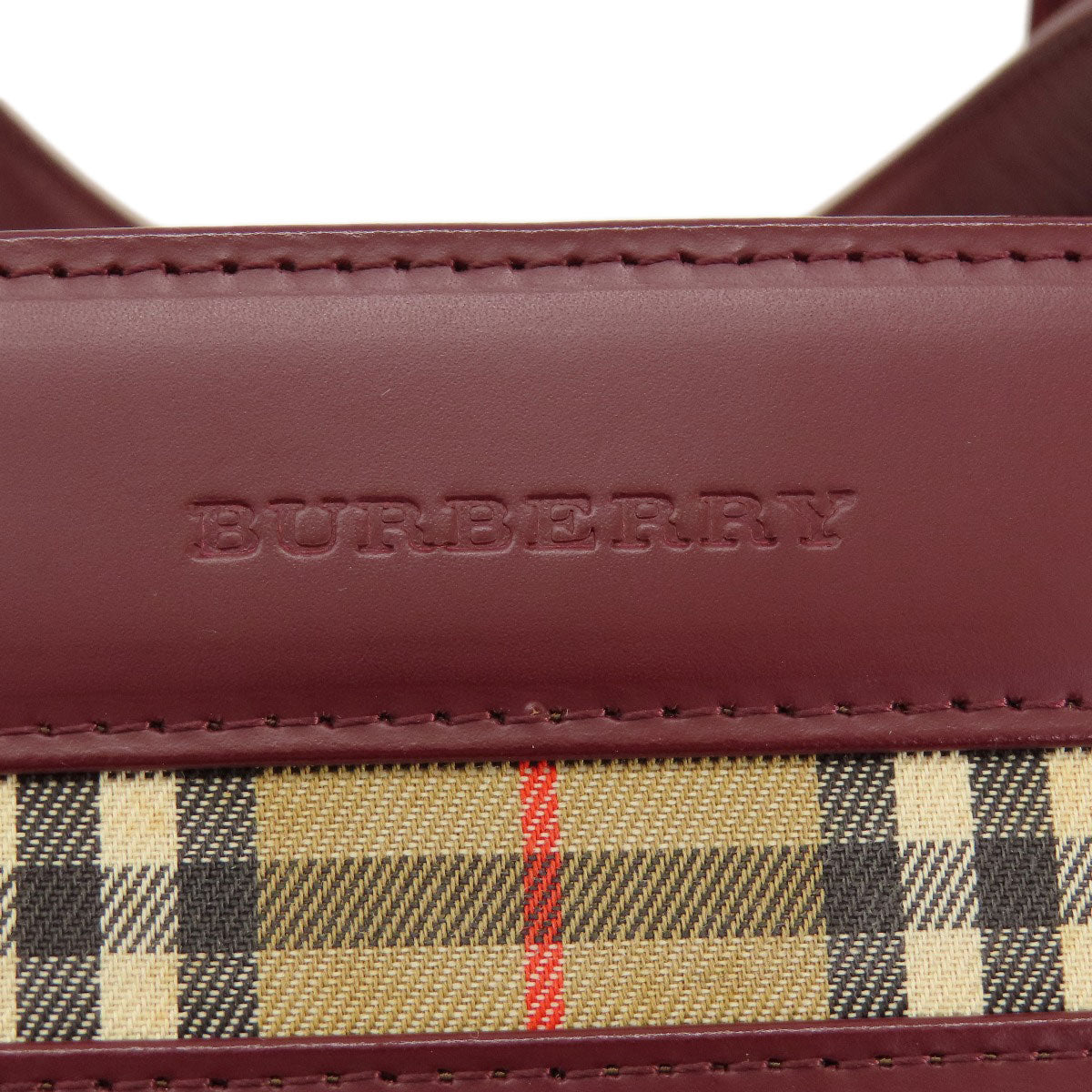 Burberry Handbag Leather Red Logo Women Used Authentic