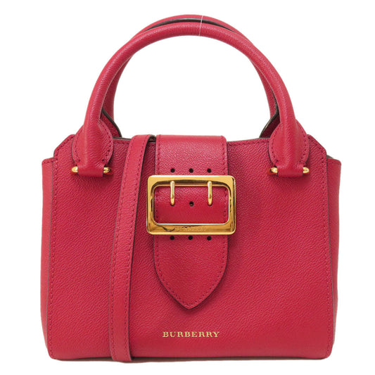 Burberry Tote Bag Leather Red Logo 2 Way Women Used Authentic