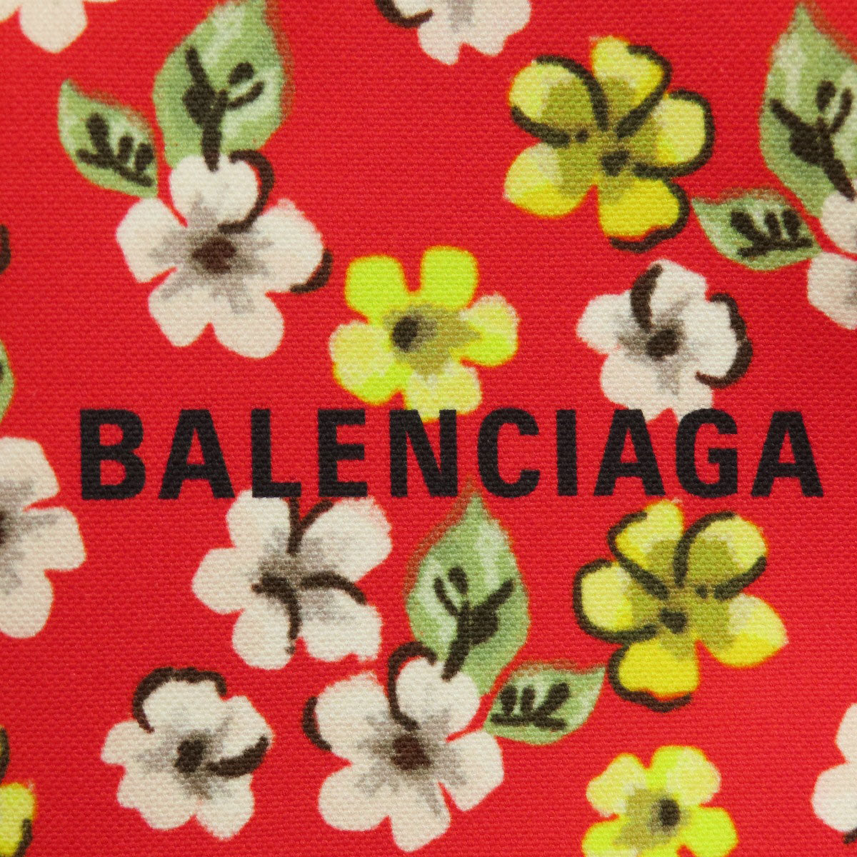 Balenciaga Handbag 329933 Canvas Red Navy Cabas Flower Motif Women Used Authentic