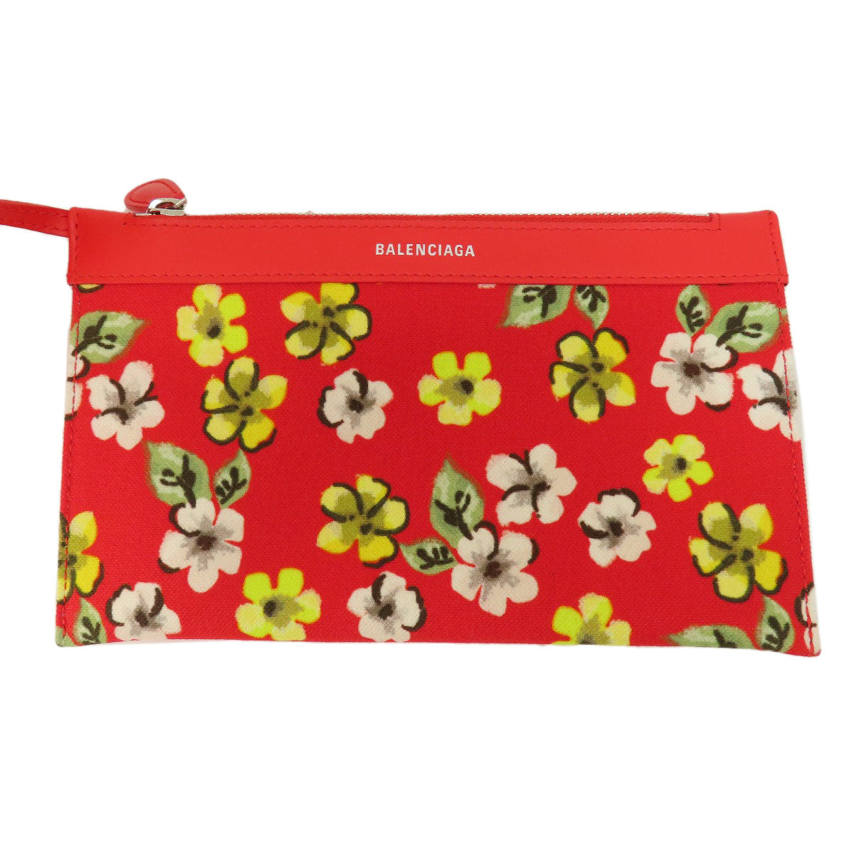 Balenciaga Handbag 329933 Canvas Red Navy Cabas Flower Motif Women Used Authentic