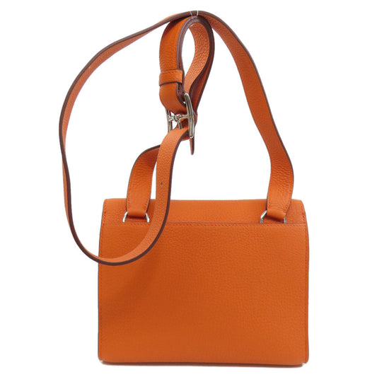 Hermes Shoulder Bag Taurillon Clemence Orange Sac A Depeche 21 Silver Metal Women Used Authentic