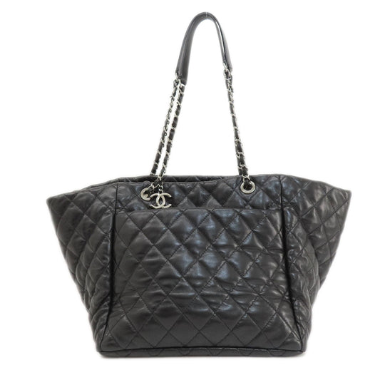 Chanel Tote Bag Lambskin Black Matelasse Silver Metal