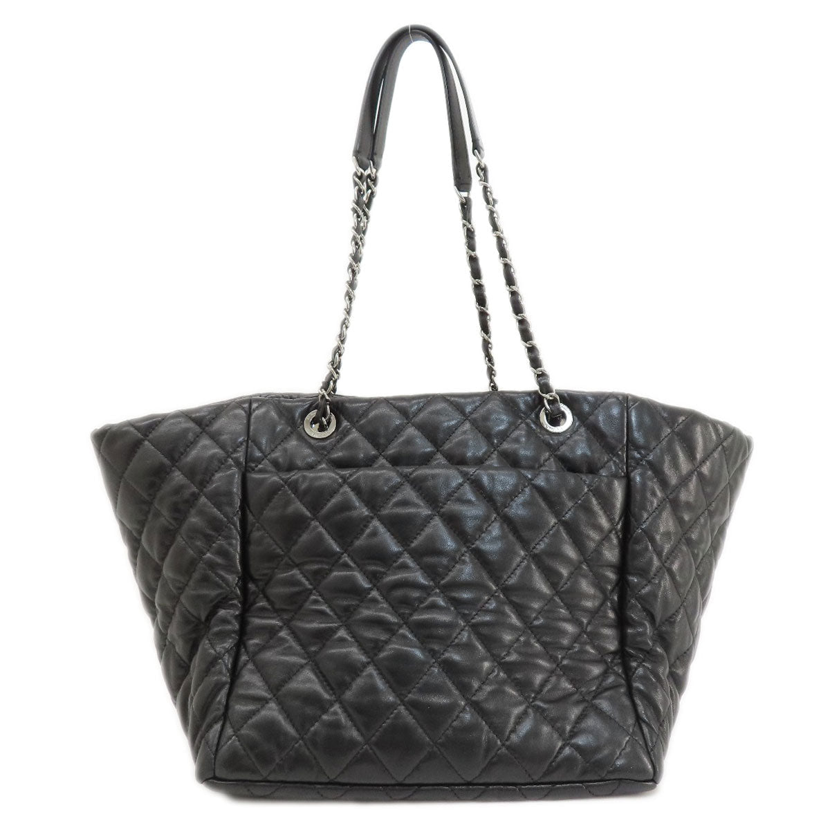 Chanel Tote Bag Lambskin Black Matelasse Silver Metal