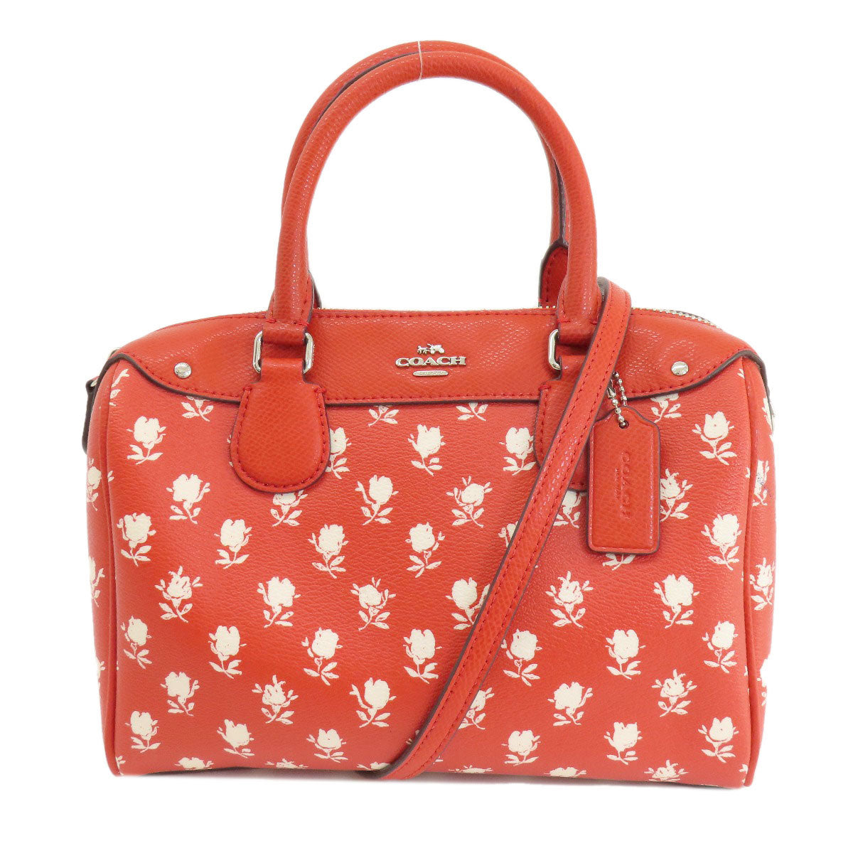 Coach Handbag F38160 Pvc Red Logo 2 Way Flower Motif Women Used Authentic