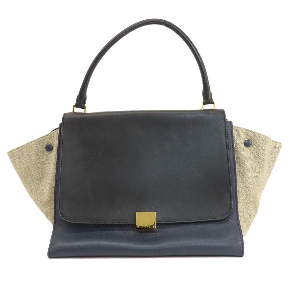 Celine Tote Bag Leather Navy Trapeze