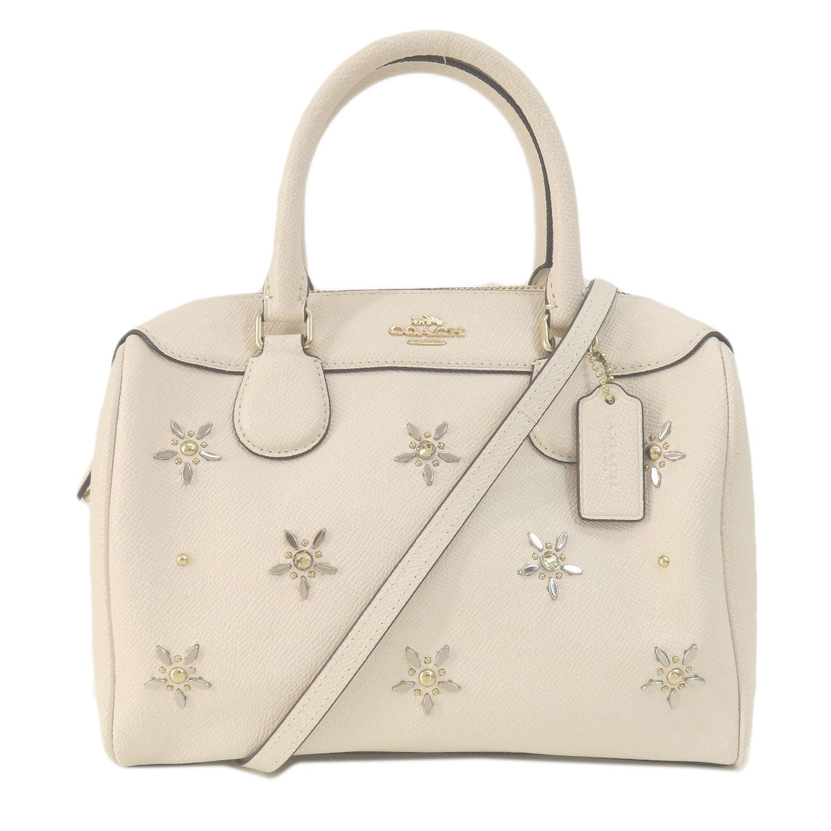 Coach Handbag F73172 Leather White Flower 2 Way Women Used Authentic