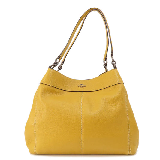 Coach Tote Bag F28997 Leather Yellow Logo Women Used Authentic