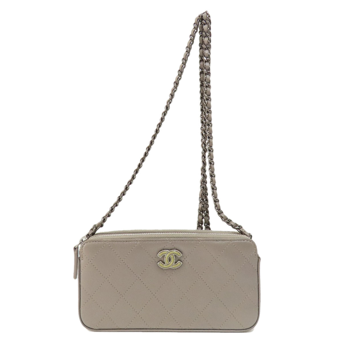 Chanel Shoulder Bag Calfskin Brown Matelasse Silver Metal