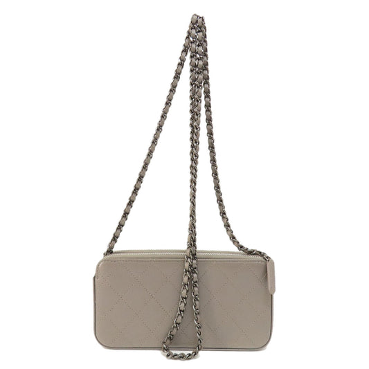 Chanel Shoulder Bag Calfskin Brown Matelasse Silver Metal