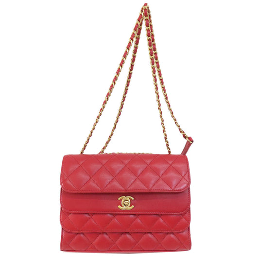 Chanel Shoulder Bag Lambskin Red Chain Shoulder Matelasse Silver Metal