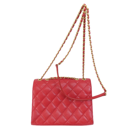 Chanel Shoulder Bag Lambskin Red Chain Shoulder Matelasse Silver Metal