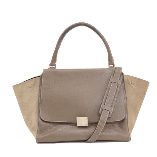 Celine Tote Bag Leather Brown Trapeze 2 Way