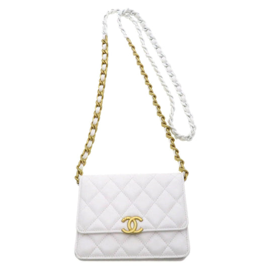 Chanel Shoulder Bag Lambskin White Chain Wallet Coco Mark Matelasse Women Used Authentic