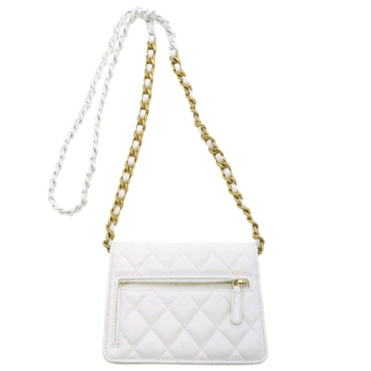 Chanel Shoulder Bag Lambskin White Chain Wallet Coco Mark Matelasse