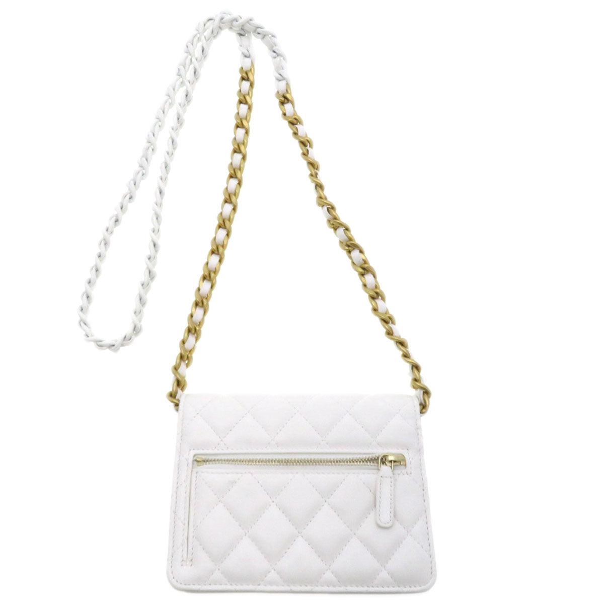 Chanel Shoulder Bag Lambskin White Chain Wallet Coco Mark Matelasse Women Used Authentic