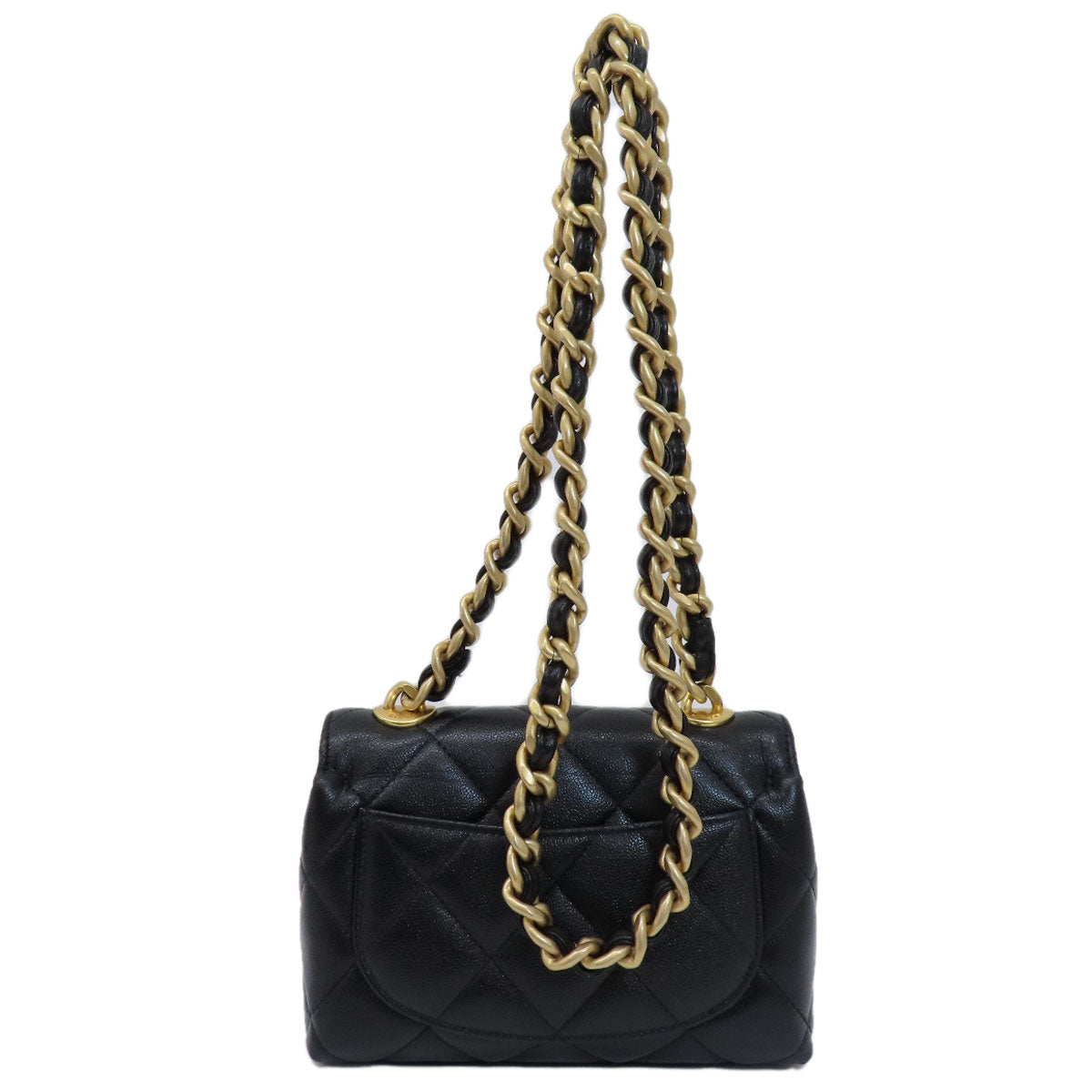 Chanel Shoulder Bag Caviar Skin Black Chain Shoulder Matelasse Coco Mark Gold Metal Women Used Authentic