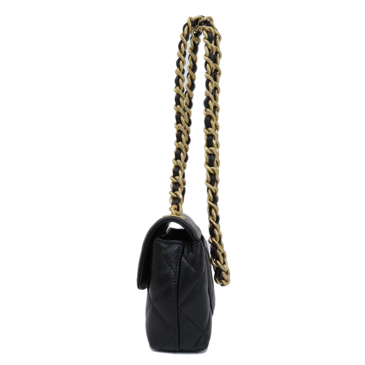 Chanel Shoulder Bag Caviar Skin Black Chain Shoulder Matelasse Coco Mark Gold Metal