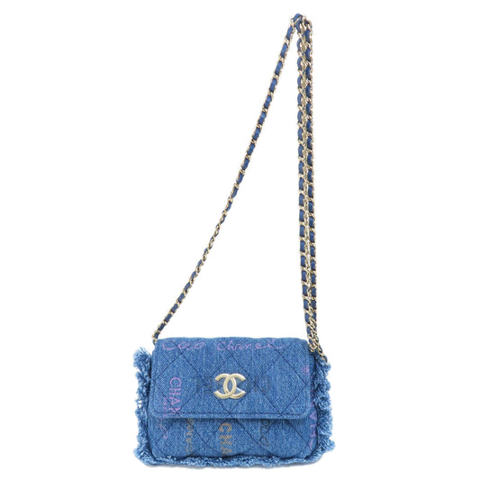 Chanel Shoulder Bag Denim Blue Mini Chain Shoulder Matelasse Gold Metal