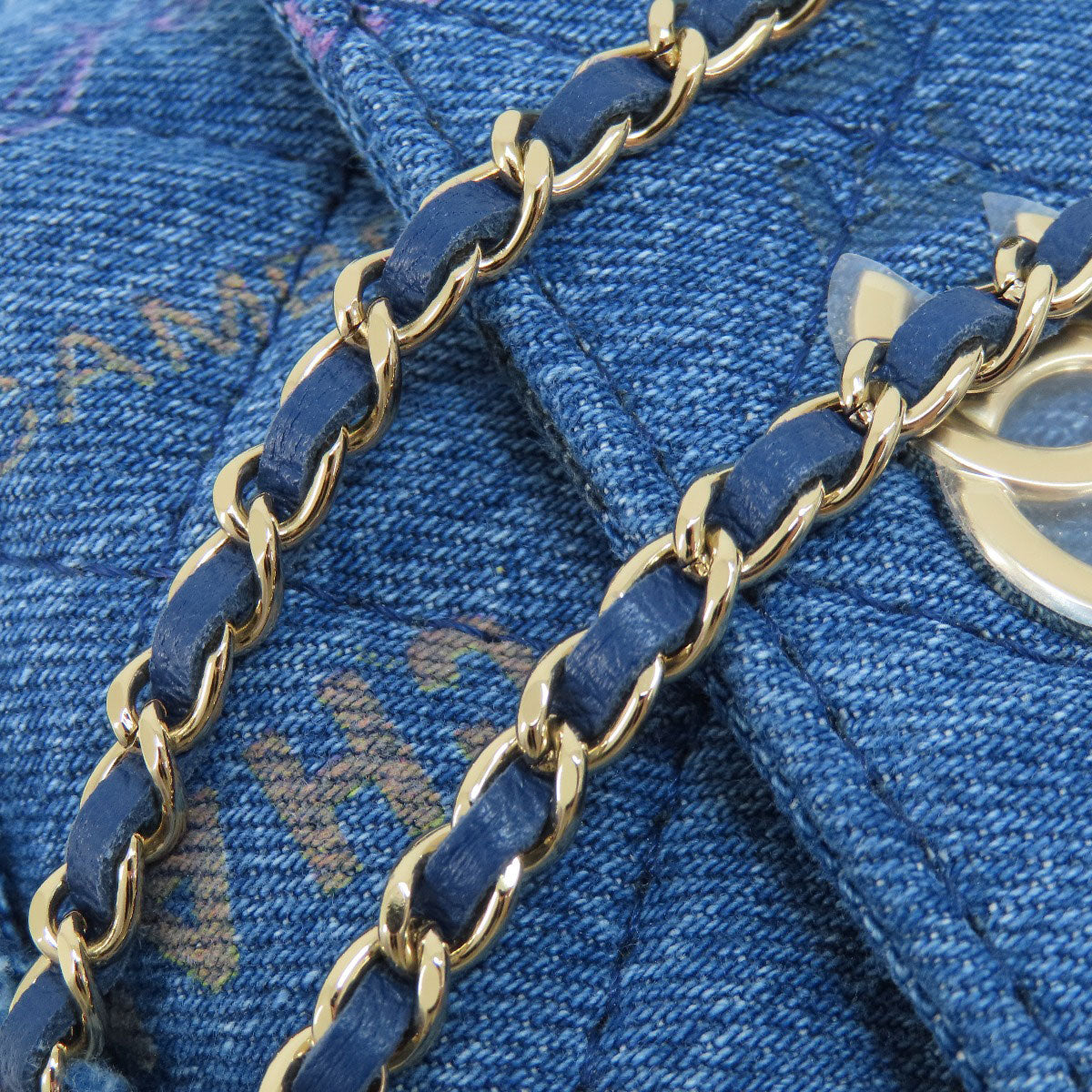 Chanel Shoulder Bag Denim Blue Mini Chain Shoulder Matelasse Gold Metal