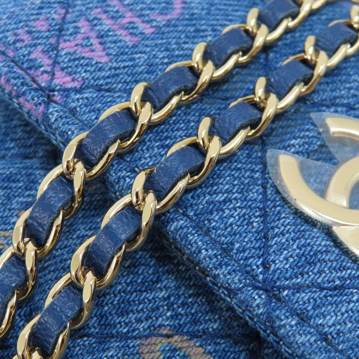 Chanel Shoulder Bag Denim Blue Mini Chain Shoulder Matelasse Gold Metal