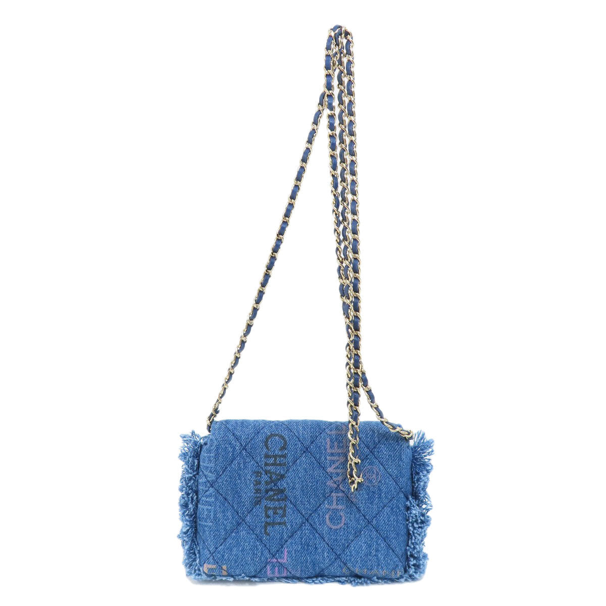 Chanel Shoulder Bag Denim Blue Mini Chain Shoulder Matelasse Gold Metal